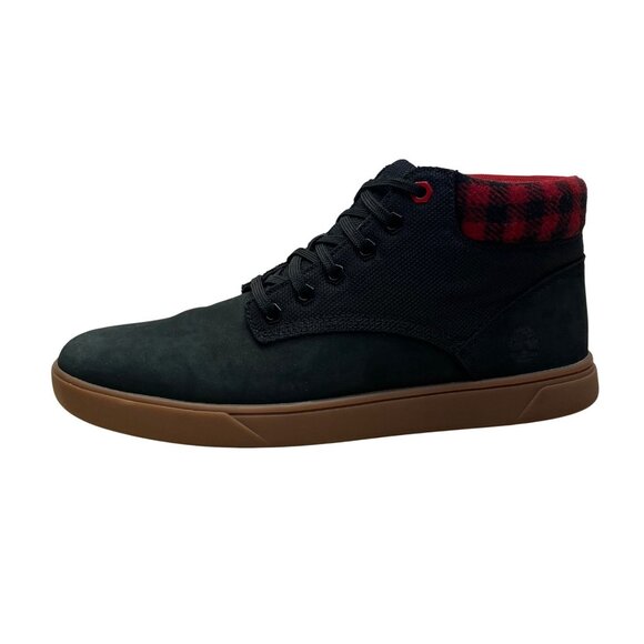 Timberland Men’s Black/Red Nubuck With Plaid Collar High-Top Sneakers Size 9 - Picture 4 of 10